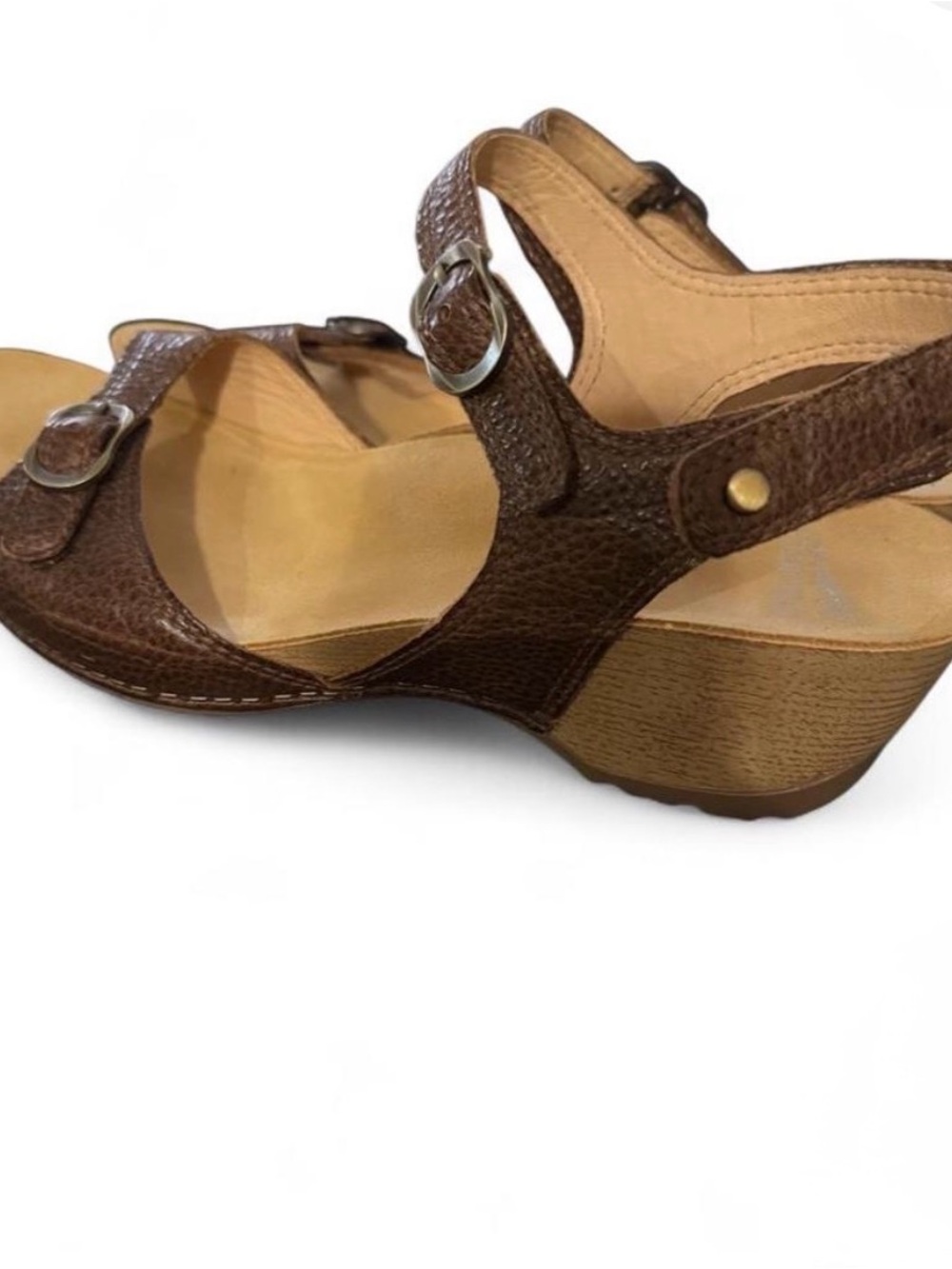 Dansko Brown Leather Wedge Sandals with Buckle Straps